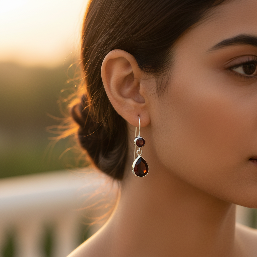 925 Silver Garnet Teardrop Earrings for Women | Gemstone Jewelry