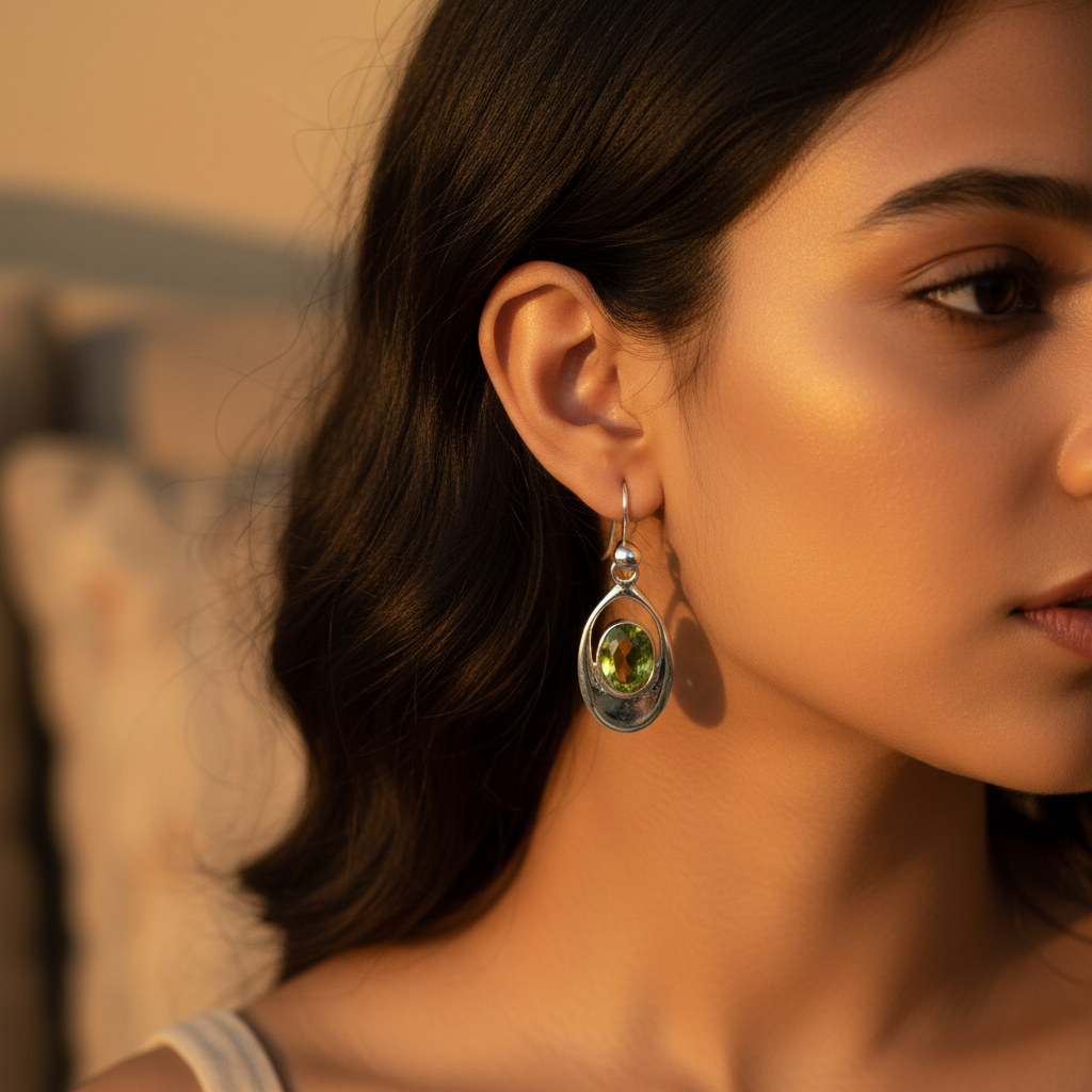 925 Silver Peridot Drop Earrings for Women | Green Gemstone Jewelry