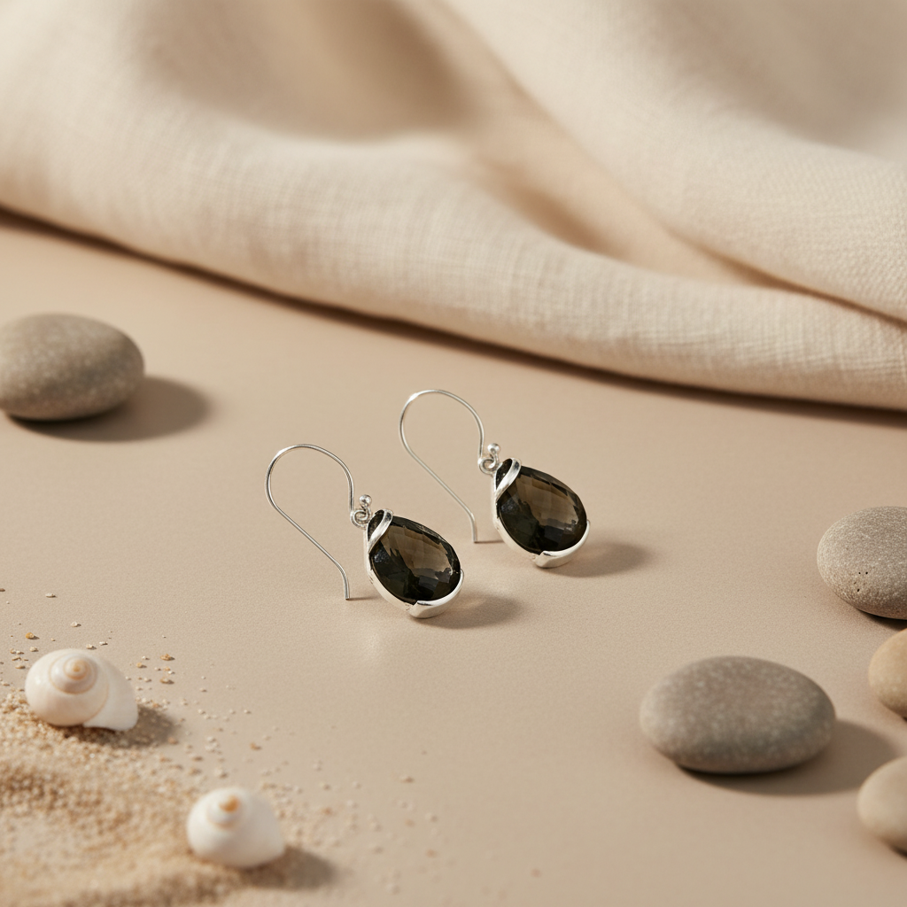 925 Silver Black Onyx Teardrop Earrings for Women