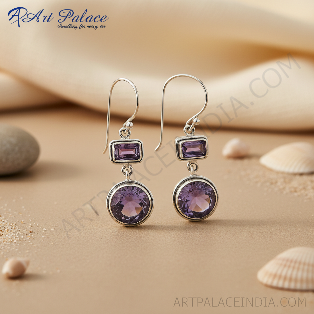 925 Silver Amethyst Drop Earrings | Purple Gemstone Jewelry