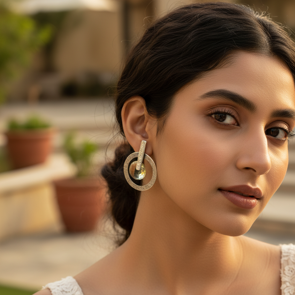 Silver Stud Earrings with Citrine Gemstone | Women's Jewelry Gift