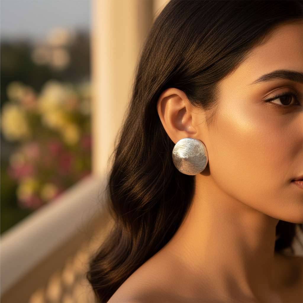Silver Textured Stud Earrings | Women's Jewelry | Daily Wear