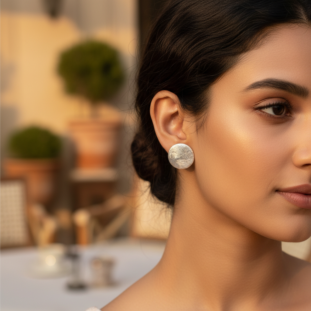 Silver Textured Stud Earrings | Women's Jewelry | Daily Wear