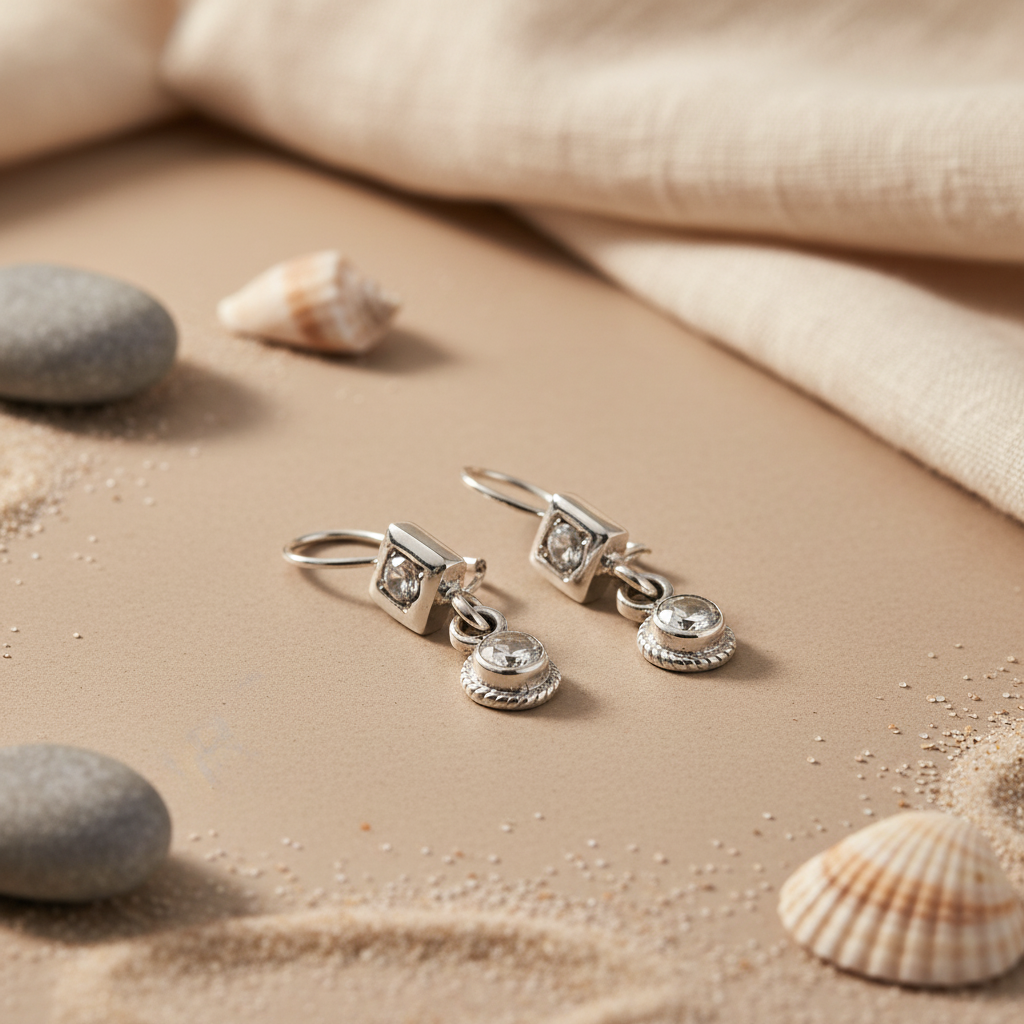 925纯银白色托帕石水滴耳环，女士款 | 垂坠式耳环