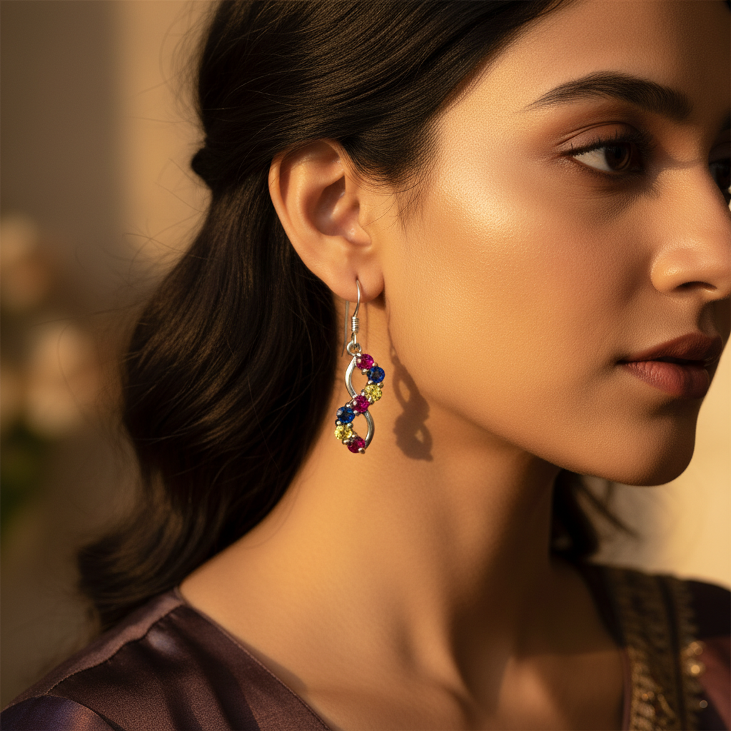 925 Silver Gemstone Drop Earrings for Women | Colorful Jewelry