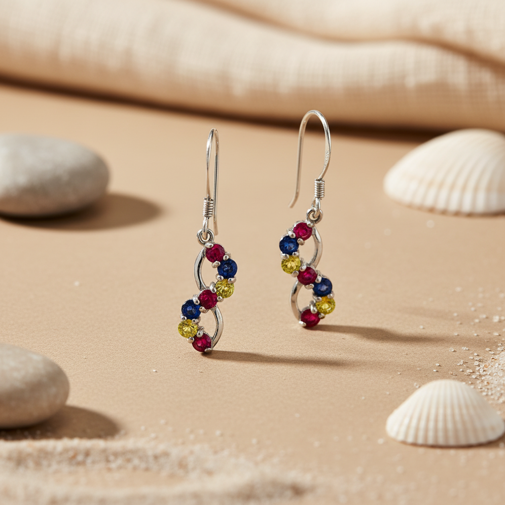 925 Silver Gemstone Drop Earrings for Women | Colorful Jewelry
