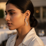 Load image into Gallery viewer, Silver Cubic Zirconia Curved Earrings for Women | Dainty Jewelry
