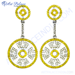 Load image into Gallery viewer, Silver dangle earrings with yellow sapphire gemstones, a bright and colorful statement piece

