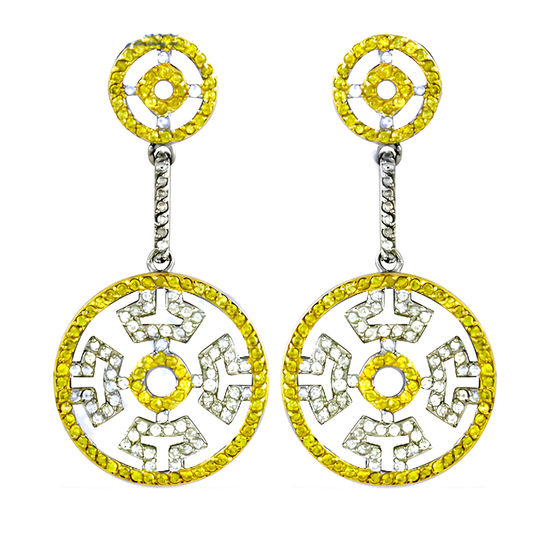 Hot Dazzling White & Yellow Cz Silver Earrings