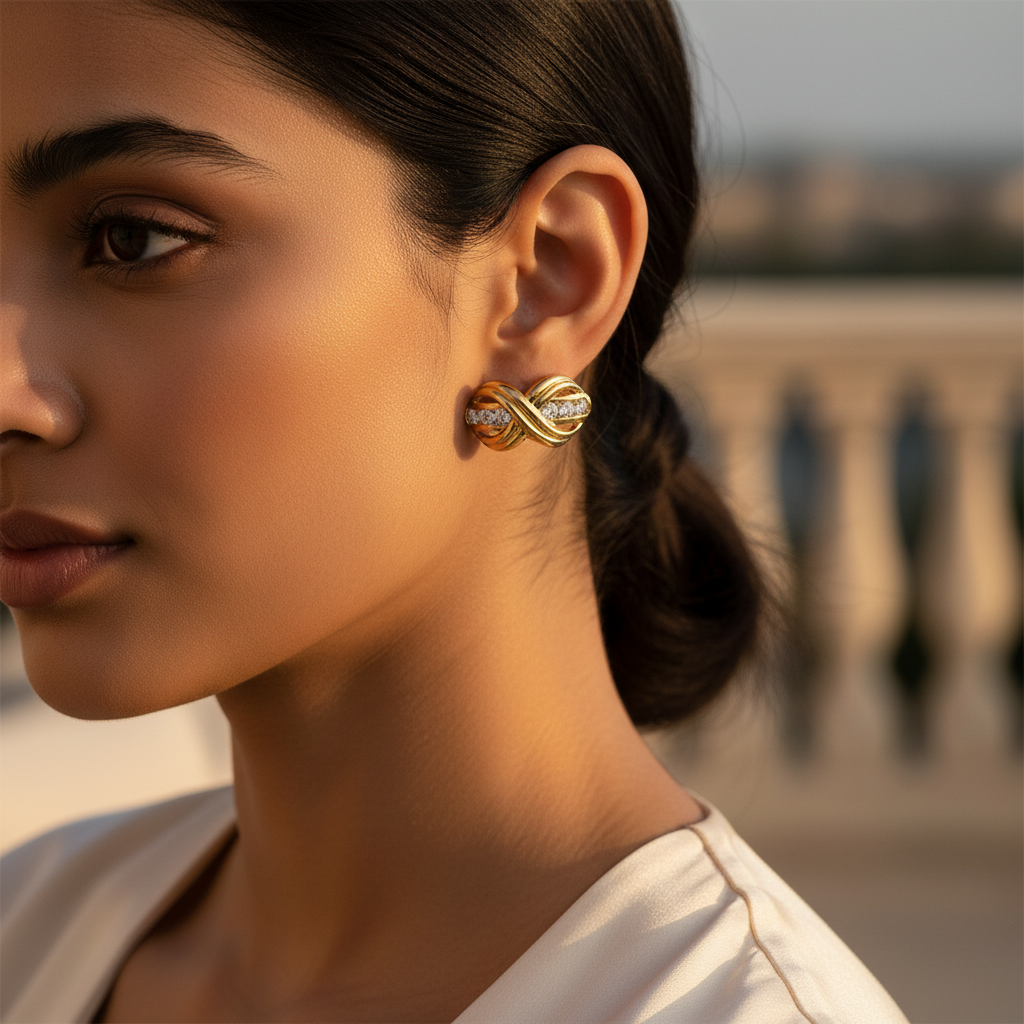 gold plating Stud Earrings with Diamonds | Luxury Jewelry for Women