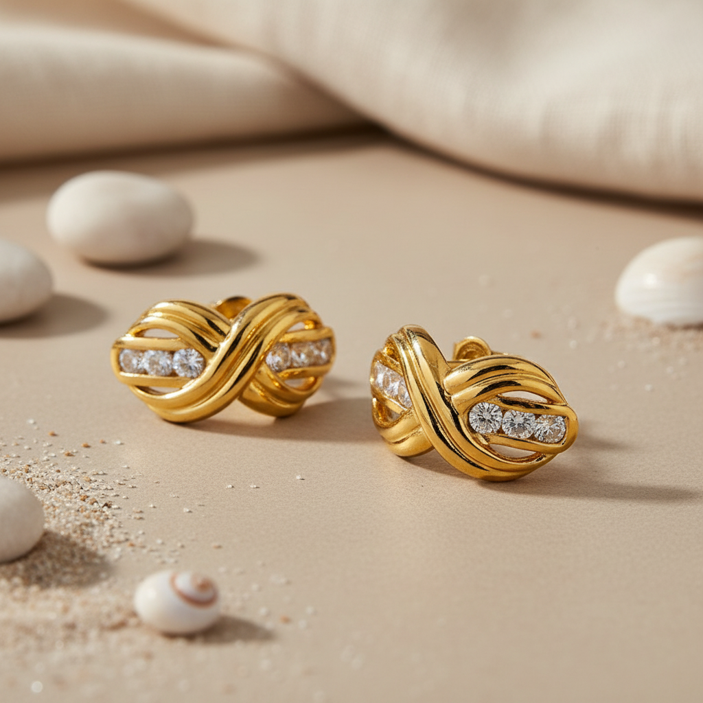 gold plating Stud Earrings with Diamonds | Luxury Jewelry for Women