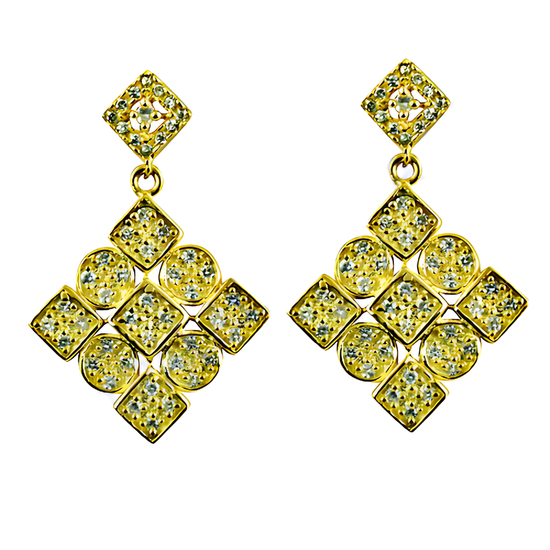 New Arrival Cz Gemstone Gold Plated Silver Earrings