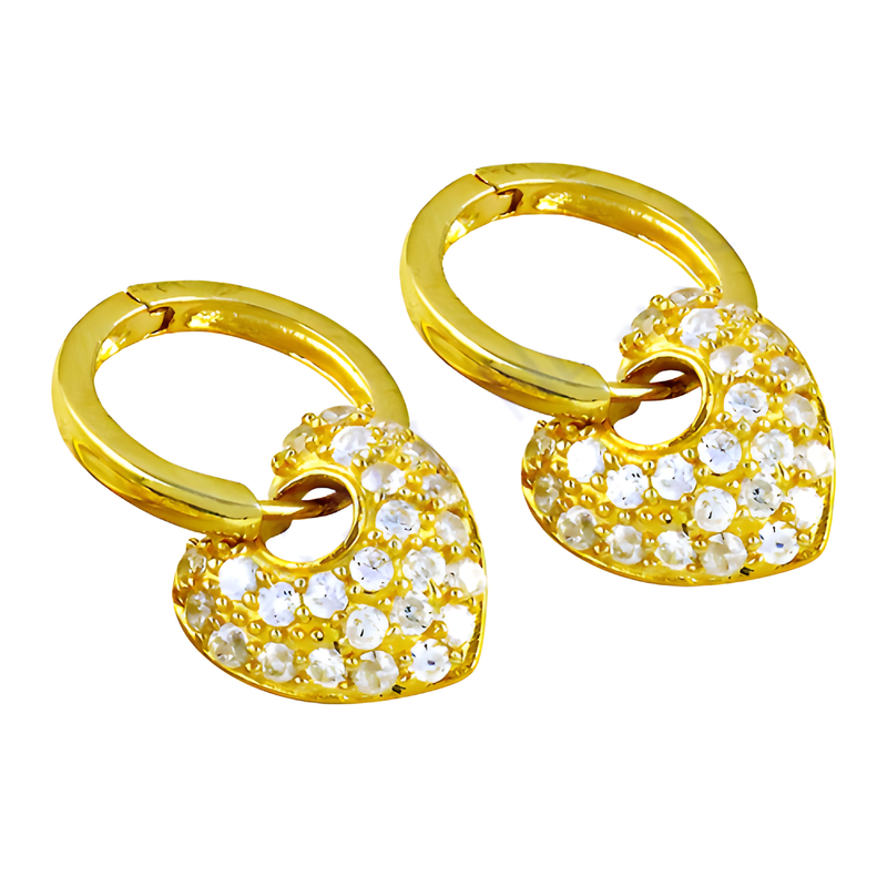 Heart Style Cz Gemstone Gold Plated Silver Earrings