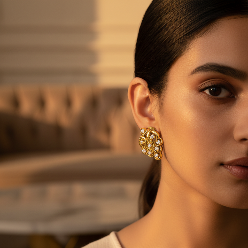 gold plating Diamond Stud Earrings for Women | Bridal Jewelry Gift