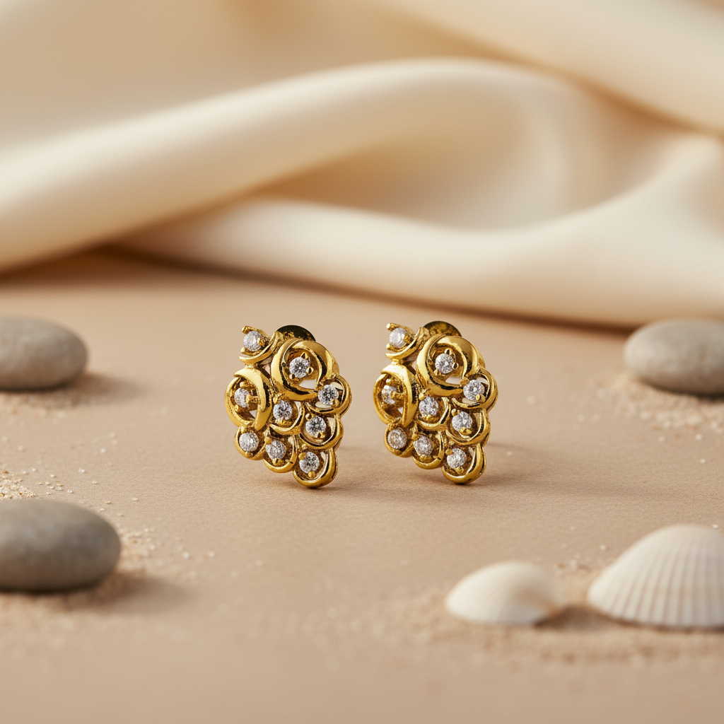 gold plating Diamond Stud Earrings for Women | Bridal Jewelry Gift