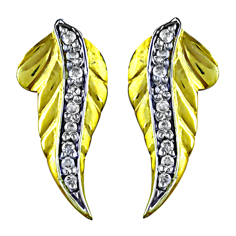 Leaf Design Cz Gemstone Gold Plated Silver Earrings