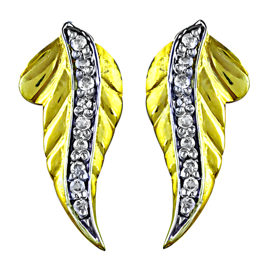 Leaf Design Cz Gemstone Gold Plated Silver Earrings