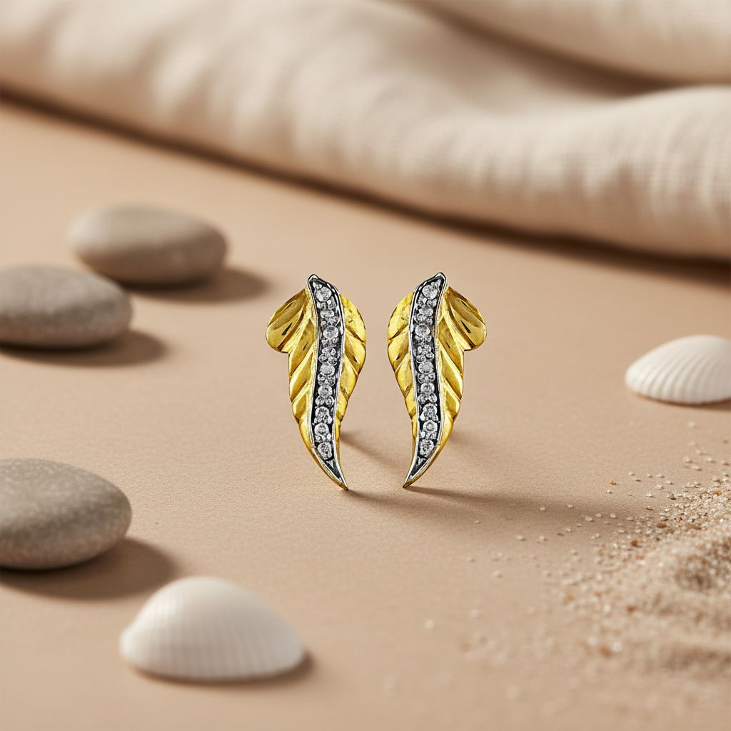 gold plating Leaf Diamond Earrings | Luxury Jewelry Gift