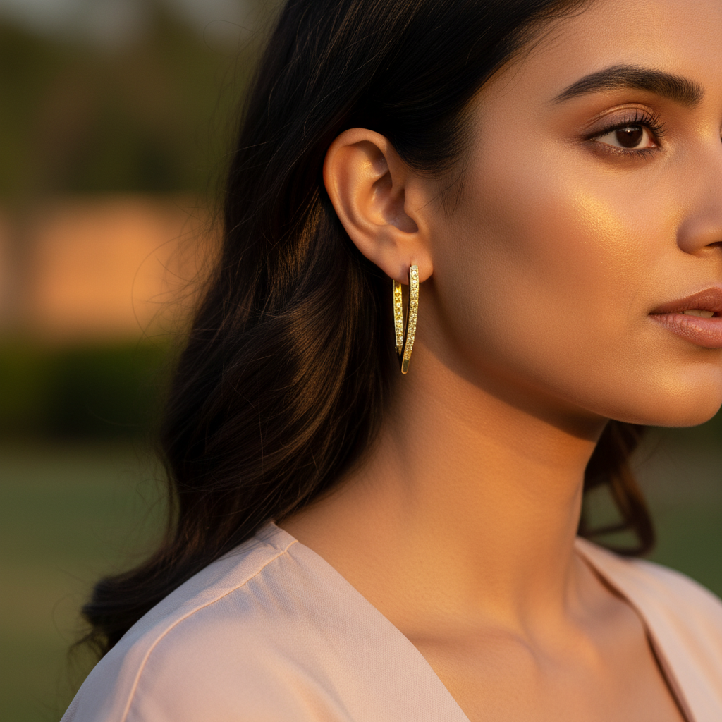 gold plating V-Shaped Cubic Zirconia Earrings | For Women | Gift