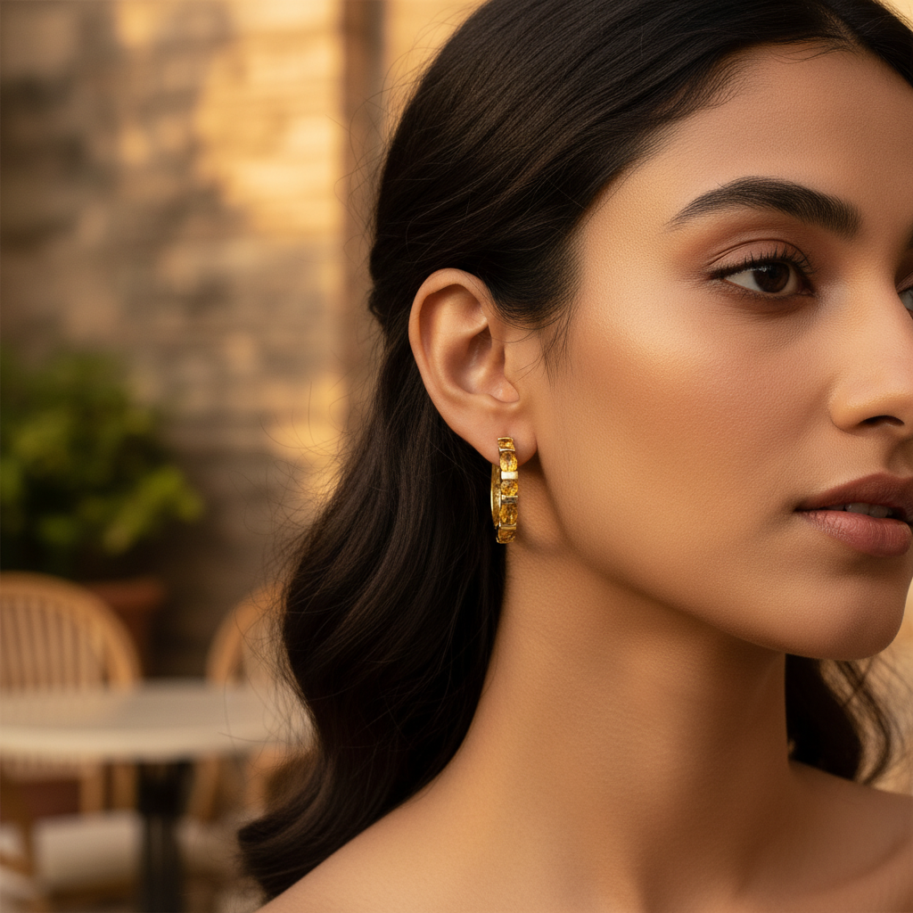 gold plating Citrine Hoop Earrings | Gemstone Jewelry for Women
