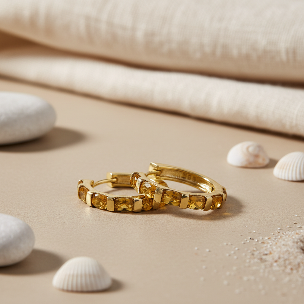 gold plating Citrine Hoop Earrings | Gemstone Jewelry for Women