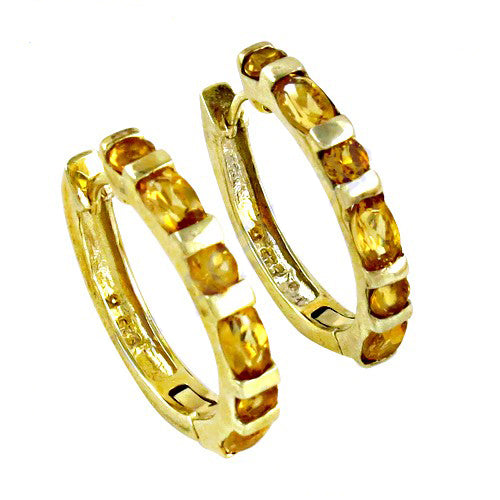gold plating Citrine Hoop Earrings | Gemstone Jewelry for Women