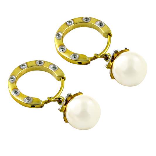 HOT!!! Luxury Fashion Cz & Pearl Gold Plated Silver Earrings