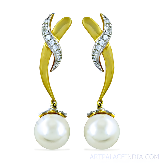 Fabulous Cubic Zirconia & Pearl Gold Plated Silver Earrings