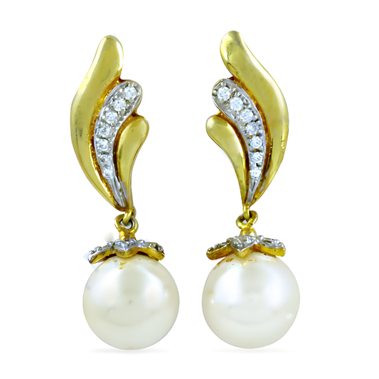 Precious Antique Cubic Zirconia & Pearl Gold Plated Silver Earrings