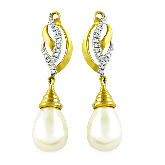 Glamorous Earring Party Wear Cz Earring Cubic Zirconia & Pearl Gold Plated Silver Earring