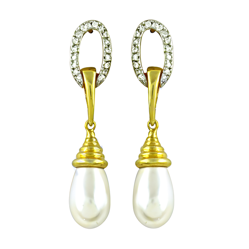 Dazzling Cubic Zirconia & Pearl Gold Plated Silver Earrings