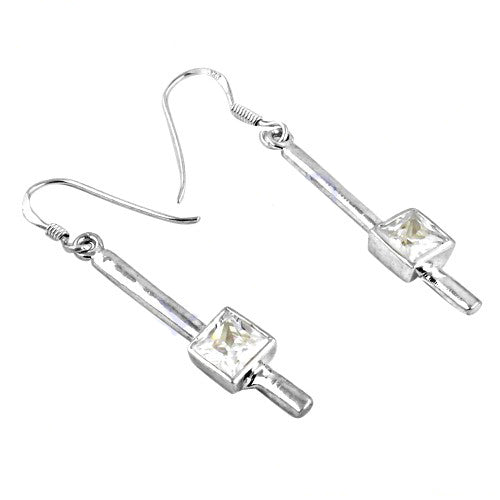 925 silver square cubic zirconia drop earrings for women