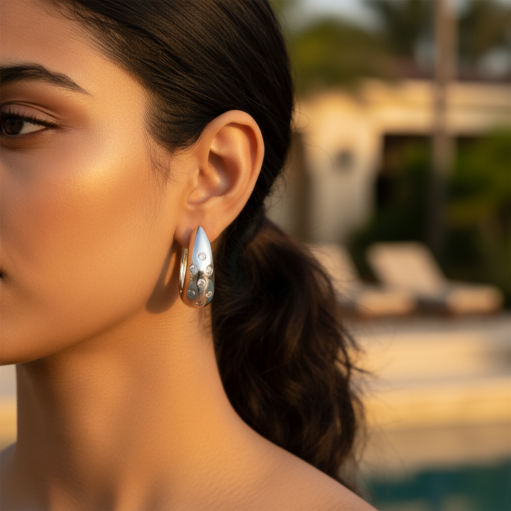 Silver Hoop Earrings with CZ Accents for Women | Daily Wear