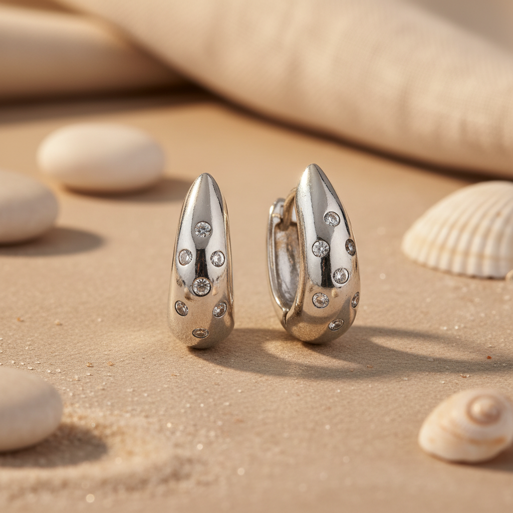 Silver Hoop Earrings with CZ Accents for Women | Daily Wear