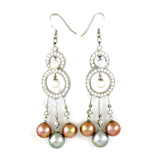 Latest Luxury Pearl & Cubic Zirconia Gemstone Silver Earrings, 925 Sterling Silver Jewelry