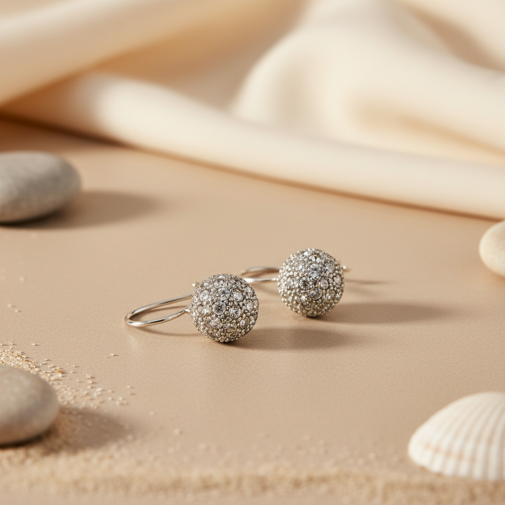 Silver Crystal Ball Earrings for Women | Dazzling Jewelry