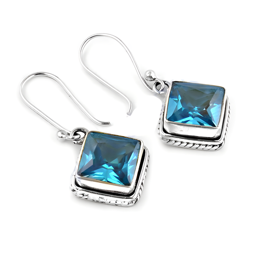 Picture Perfect Clear Blue Cz Gemstone Silver Earrings, 925 Sterling Silver Jewelry