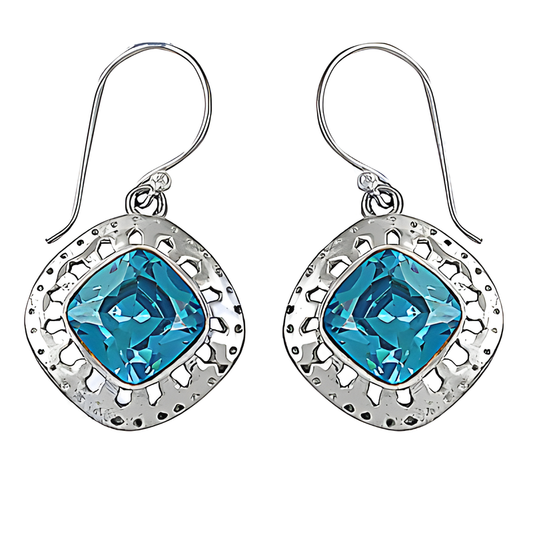 Blue Cubic Zirconia Gemstone Silver Earring 925 Silver Earring Handmade CZ Earring