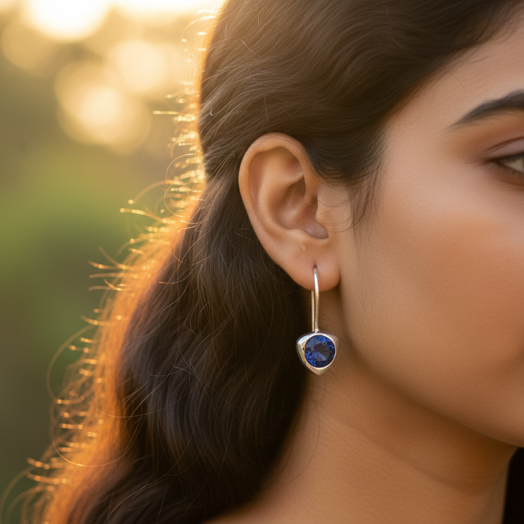 925 Silver Blue Sapphire Earrings for Women | Dainty Jewelry
