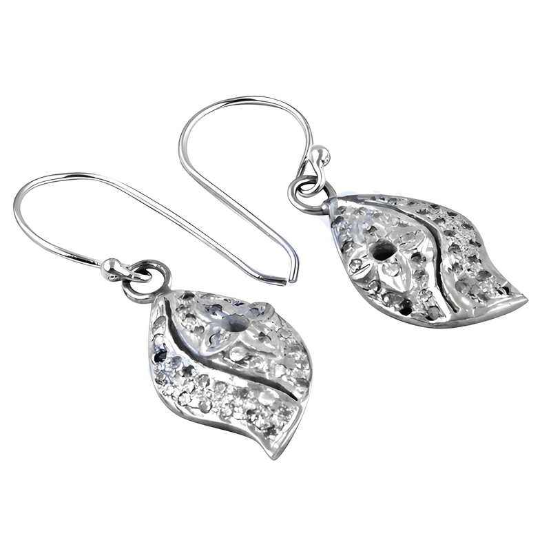 Elegant Leaf Style Silver Earrings with Traditional Cubic Zirconia Gemstones