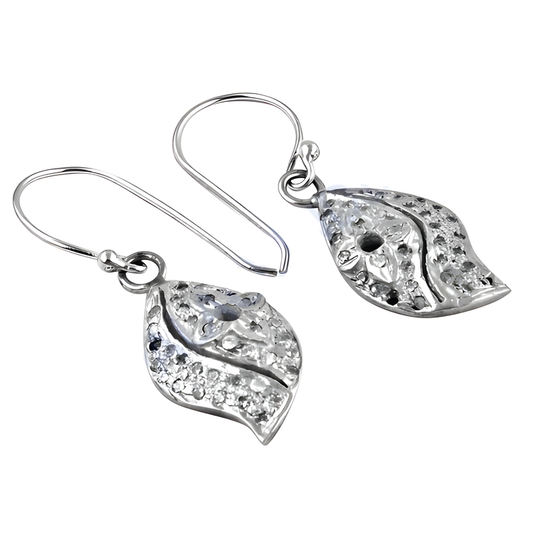 Elegant Leaf Style Silver Earrings with Traditional Cubic Zirconia Gemstones