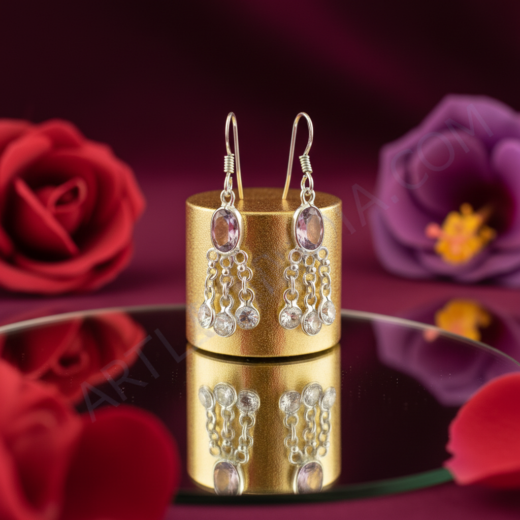 925 silver amethyst & cz dangle earrings for women | gift
