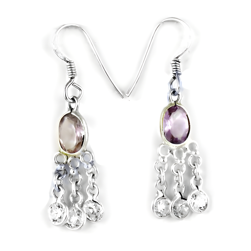 Rocking Style Amethyst & Cubic Zirconia Gemstone Silver Earrings, 925 Sterling Silver Jewelry