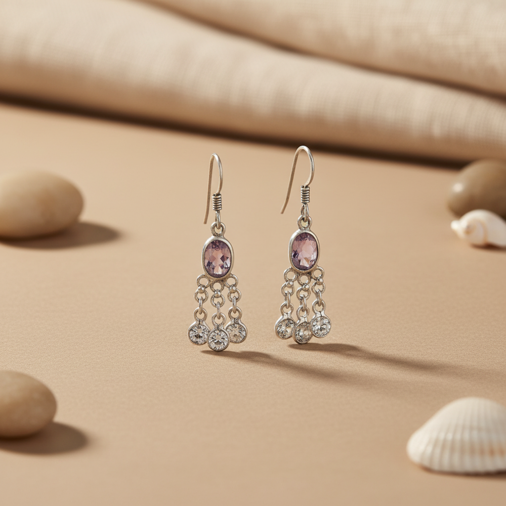 925 Silver Amethyst & CZ Dangle Earrings for Women | Gift