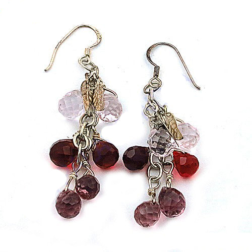 Silver drop earrings with gemstone accents for women