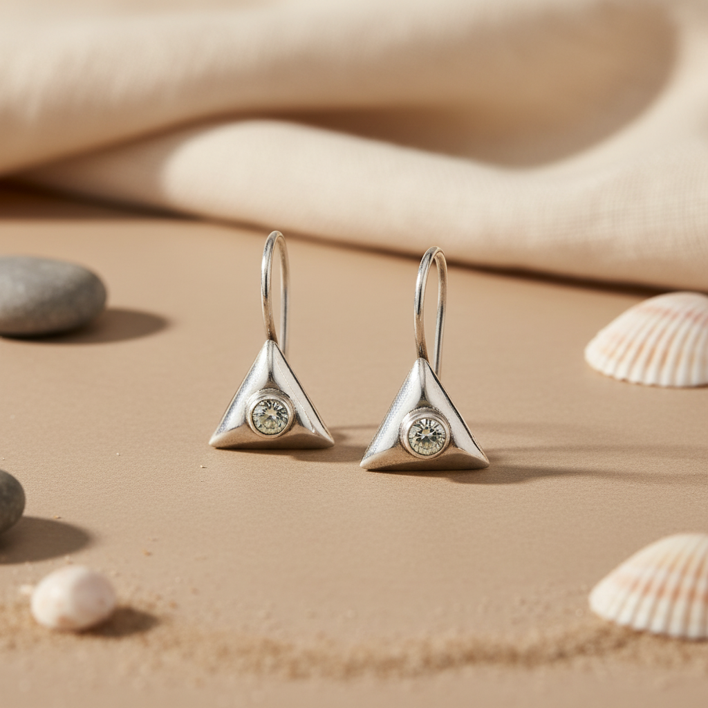 925 Silver Triangle Earrings with Gemstone | For Women