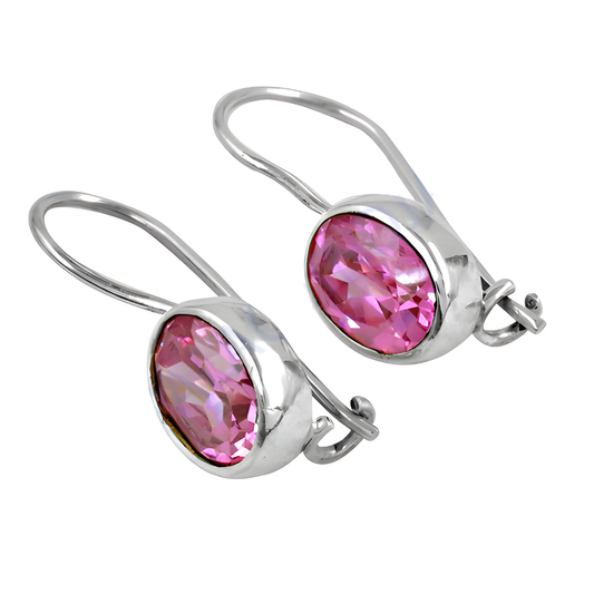 Pink Cubic Zirconia Gemstone Silver Earrings Handmade CZ Earring 925 Silver Earring