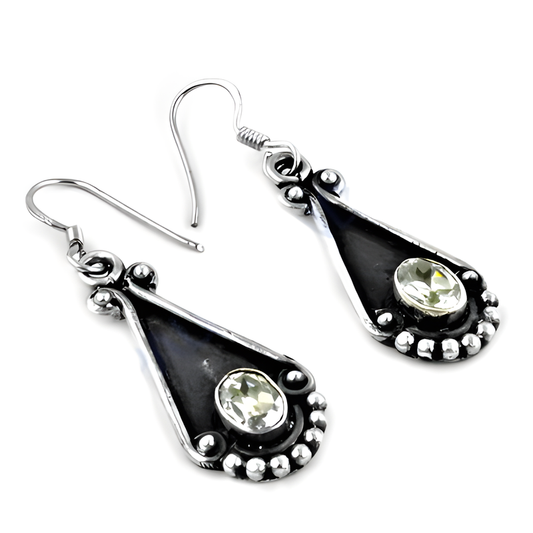 Ethnic Designer Cubic Zirconia Gemstone Silver Earrings, 925 Sterling Silver Jewelry