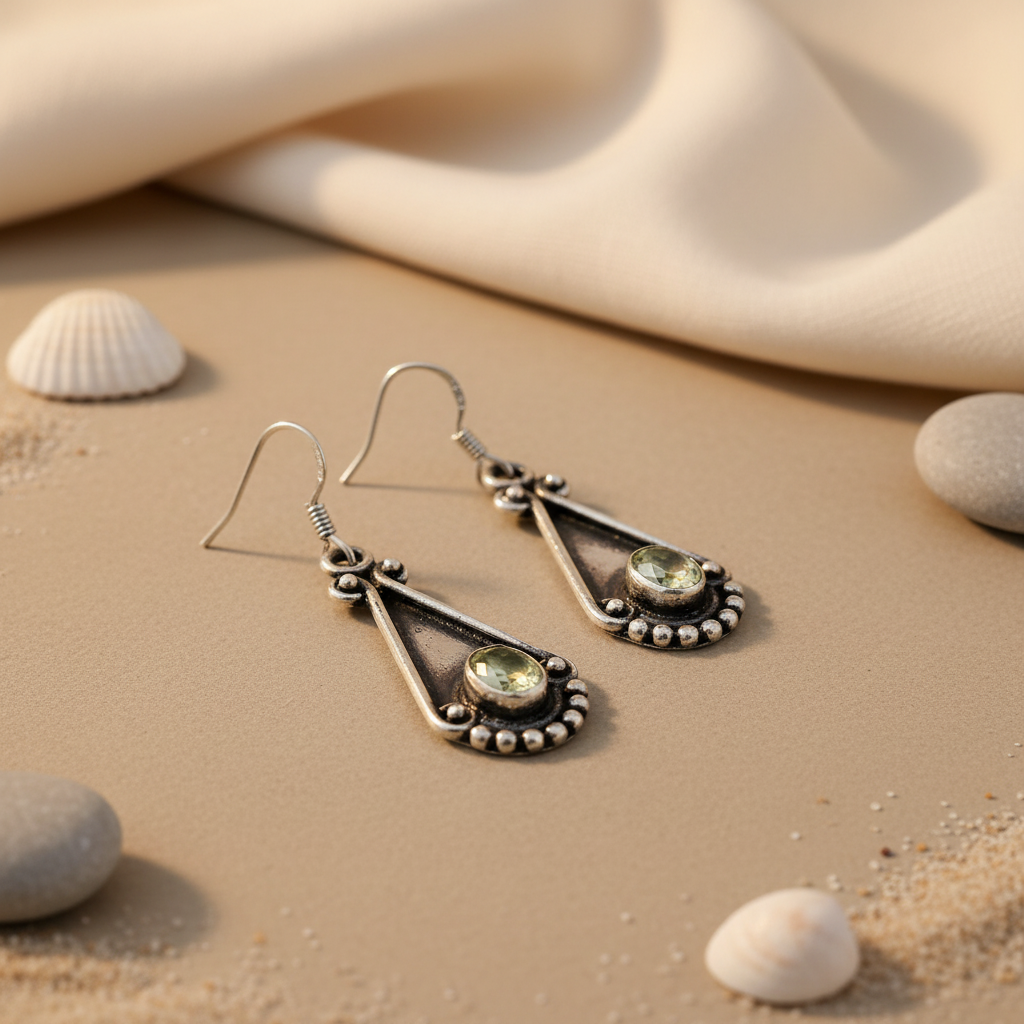 925 Silver Lemon Quartz Teardrop Earrings for Women