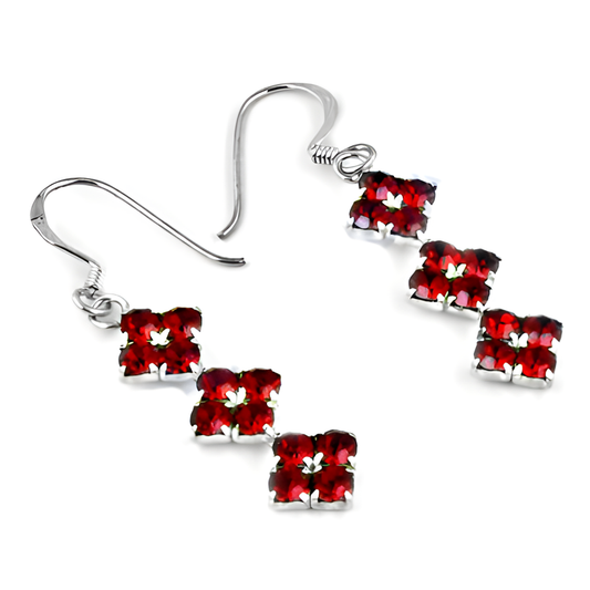 Cute Stylish Red Cubic Zirconia Gemstone Silver Earrings